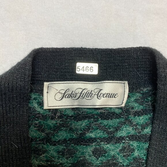 VINTAGE Saks Fifth Avenue Cardigan Sweater Patches WomensXL Green Mohair 80s - Picture 2 of 11